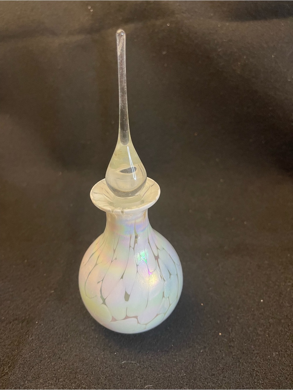 Napco Vintage! Iridescent White Glass Perfume Bottle with Stopper